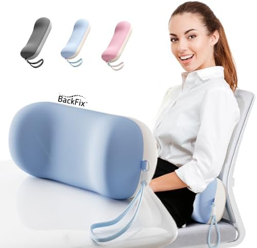 BackFix Fashion Colors Portable Lumbar Pillow. Cool Colors All Purpose Memory Foam Lumbar & Cervical Support for Lower Back and Neck Pain Relief. Silky Soft Spandex Blend Cover, Pink