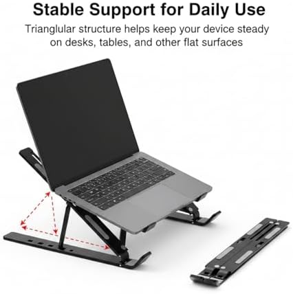 Foldable Laptop Stand, 7-Level Adjustable Aluminum Alloy Tablet Holder, Ultra-Thin Portable Notebook Riser for Desk, Office, Home, Travel (Silver,Plastic)