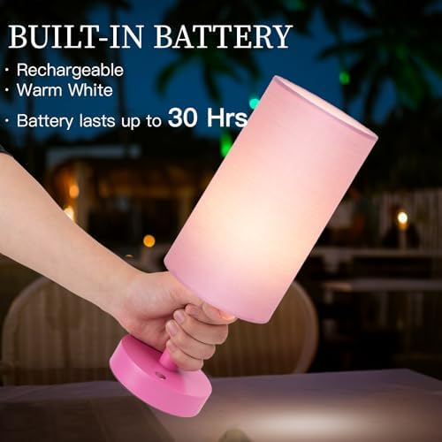 LALISU Cordless Table Lamp, 3 Color Portable Battery Lamp Wood Base Touch