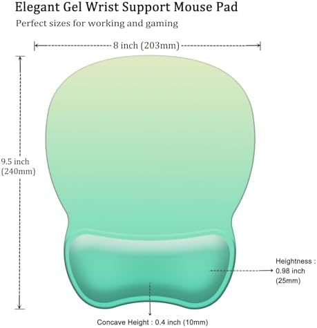Mouse Pad with Support, Ergonomic Mouse Pad with Gel Wrist Rest Support Middle Concave Design, Comfortable Mousepad with Non-Slip PU Base for Home Office Working Studying (08 Cyan Green Gradient)