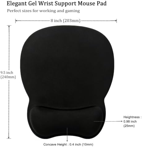 Mouse Pad with Support, Ergonomic Mouse Pad with Gel Wrist Rest Support Middle Concave Design, Comfortable Mousepad with Non-Slip PU Base for Home Office Working Studying (01 Black)