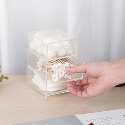 Hipiwe Clear Acrylic Drawer Organizer Bathroom Qtip Holder with 3 Drawers