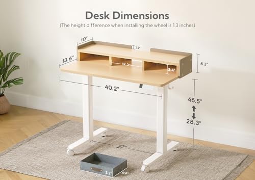 Claiks Standing Desk with Drawers & Wheels, 2 Height Shelf 40" Natural