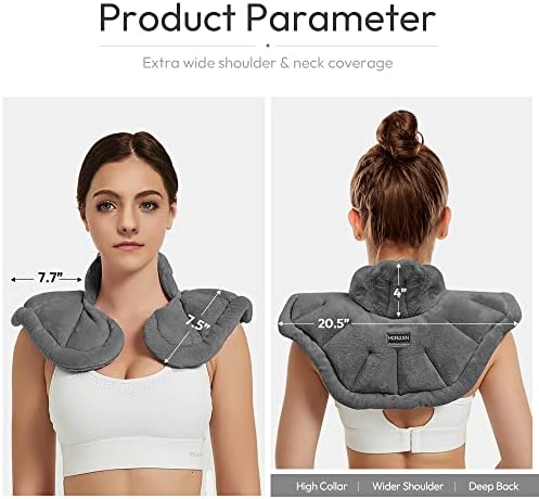 MORLIDEN Microwavable Heated Neck Wrap Warmer and Shoulder Weighted Heating Pad Microwave for Hot and Cold Compress - Dark Gray