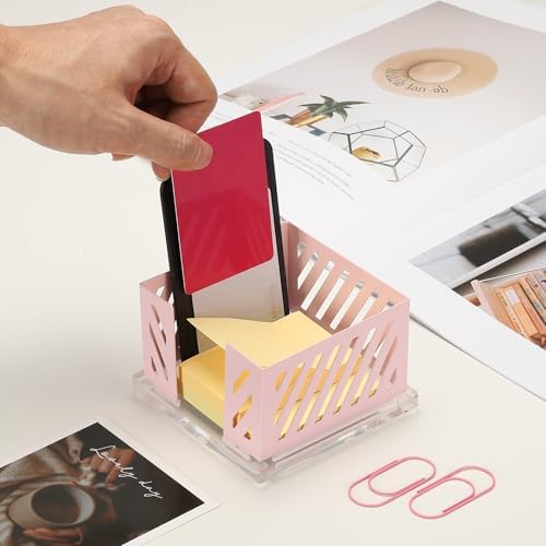 PATIKIL Sticky Note Holder, 4x4 Metal Note Dispenser for Classroom Home Office Desk Organizers Accessories Supplies, Pink