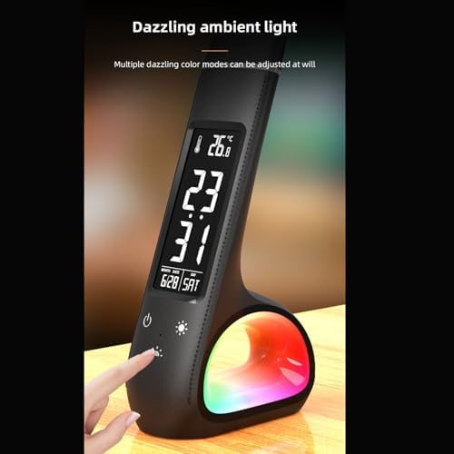 LED Desk Lamp, 3 Color Temperature Modes Eye Protection with 150 Degree Adjustable Goose Neck and VA LCD Screen, for Office Work Study Reading Bedroom (Black)