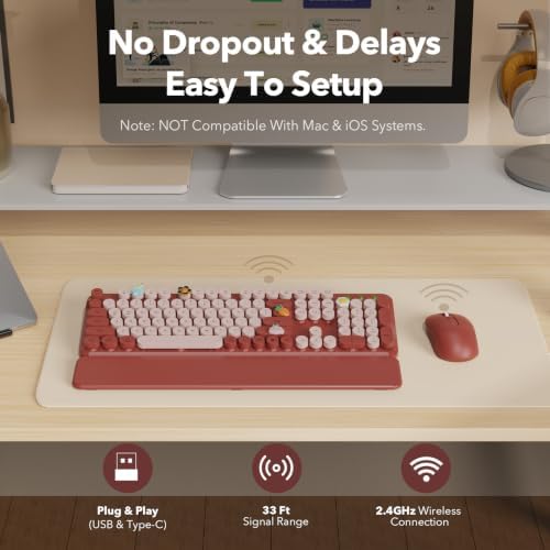 SABLUTE Wireless Keyboard Mouse Combo, Burgundy Red, Magnetic Wrist Rest