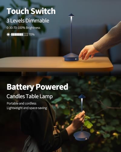 Modern Cordless Table Lamp Set of 2, Blue Portable LED Desk Lamps