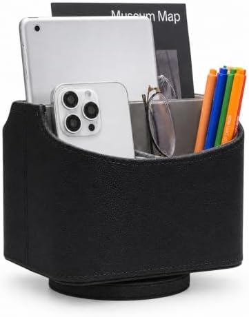 UnionBasic Rotating Desk Organizer, 360 Desk Spinning Caddy, Desktop TV Guide/Mail/Media/Remote Controller Holder Organizer,Fishskin Black