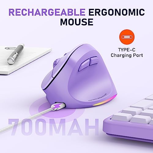 MEETION Ergonomic Wireless Vertical Mouse, Rechargeable, Purple