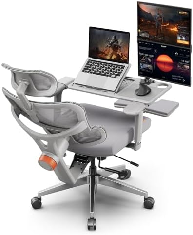 Newtral Office Chair Ergonomic - Home Office Desk Chair, Big and Tall Office Chair, Auto-Following Lumbar Support for Back Pain, Adjustable Seat Depth and Height (with Footrest + Laptop Tray, Gray)