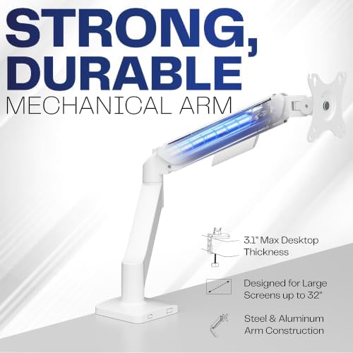 VIVO Single Monitor Stand, Fully Adjustable Arm for 17 to 32 inch Screen, Mechanical Articulating Desk Mount, Gaming and Office Setups, VESA 75x75, 100x100, Max 19.8 lbs, Classic, White, STAND-V001OW