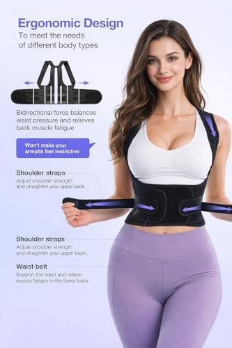 Posture Corrector for Men and Women – Dual-Zone Elastic Design with Adjustable Straps, Helps Improve Posture and Relieve Back Discomfort, Comfortable for Office Wear (Black, Medium)