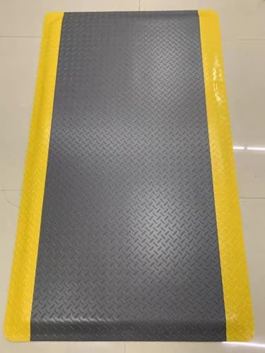 1 Pack Odorless Anti-Fatigue Mat Anti-Static Anti-Fatigue Inline Foot Mat (Gray base yellow edge,0.9Mx0.6Mx20mm)