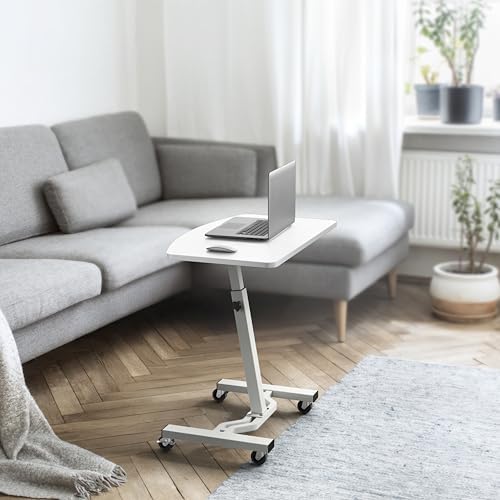SHW Mobile Height Adjustable Laptop Rolling Cart w/Lockable Wheels, White