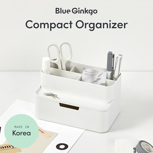 BLUE GINKGO Compact Desk Organizer, White, Made in Korea