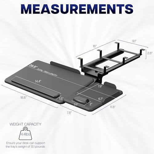 VIVO Black Under Desk 27 x 12 in Tilting Keyboard Tray, Mount-KBTM1