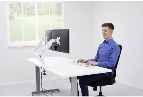Fellowes Platinum Series Dual Monitor Arm for 40-Inch Monitors, Full Motion, 360° Rotation, VESA Mount with Grommet or Clamp, USB Ports, Ergonomic, White, 8056301