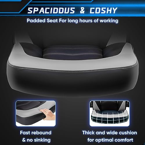 NEWBULIG Computer Gaming Desk Chair - Big Tall Ergonomic Lumbar Support with Flip-up Armrest and 360° Swivel Wheels, PU Leather Height Adjustable, for Home and Office, Grey