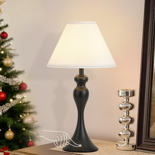Cordless Table Lamp Rechargeable, Battery Night Light Fabric Shade, Black