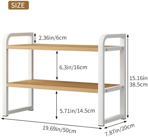 Office Desk Shelf Organizer, Wood Desktop Bookshelf Supplies Storage Rack, Shelf for Top of Desk and Dresser and Cubicle Decor Aesthetic Bookshelf (White White, Two Tier 19.69 Lx7.87 Wx15.16 H)