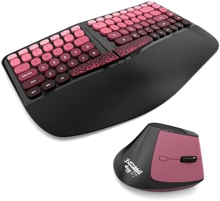Ergonomic Wireless Keyboard and Mouse Set with Wrist Rest, Compact 85-Key Keyboard, No Independent Numeric Keypad, Black and Red Gradient