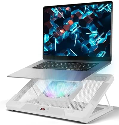 DEPGI Laptop Cooling Pad, Laptop Cooler Stand with 5.5" Movable Fan Easy to Clean, Auto Temp Sensor & 3-Speed Manual Control, Ultra Quiet ≤40dB for 14–17.3 Inch Laptops, White