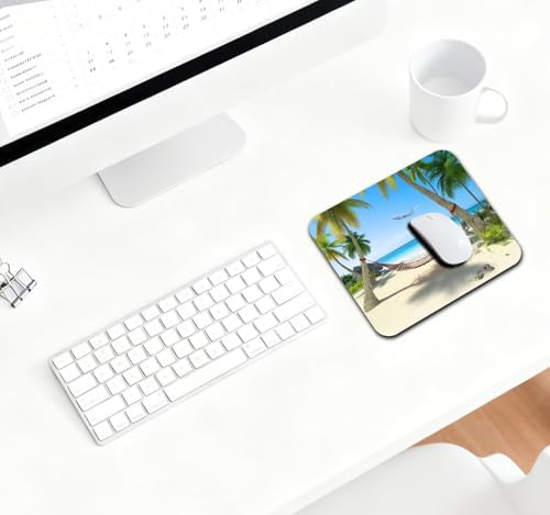 9.5x7.9 Inch Office/Gaming Mouse Pad, Tropical Vacation Beach Paradise Palm Tree Island Hammock, Cute Anti-Slip Mat for Desk Decor