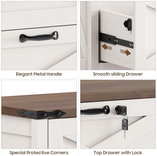 Halitaa Farmhouse Lateral File Cabinet with 2 Drawers, White and Brown