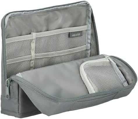 KOKUYO Pencil Case Pouch, Haco-Biz Standing Pen Pouch Bag, Foldable Stand up Pencil Holder Organizer, Large Capacity Portable Pencil Box for Office Supplies, Gray