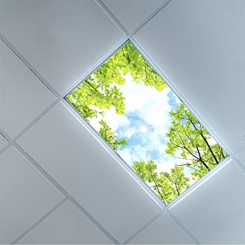 Fluorescent Light Cover Decorative Ceiling Light Filters,Tree Leaves Sky Clouds Pattern,for Classroom Office Hospitals Home Ceiling Decorative,2ft x 4ft,Green