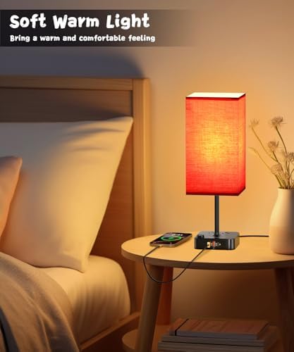 cozoo RGB Remote Bedside Lamp 16 Color Dimming for Nightstand Table Red