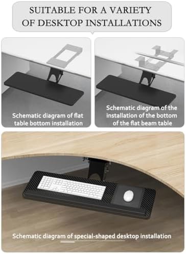 Keyboard Tray Under Desk Adjustable Height with Ergonomic Wrist Rest Pad, Ergonomic Keyboard Drawer, Swivels 360° with Adjustable Height and ±15° Tilt/Brown/Corner Slide Type, Black