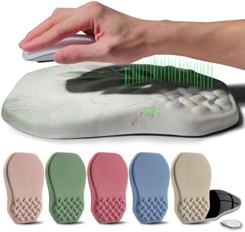 Ergonomic Raised Mouse Pad Wrist Support with Bilateral Slope Memory Foam Mousepad for Wrist Rest and Carpal Tunnel Pain Relief 11.8x7.9〃 Green Leaf