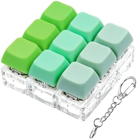 Keyboard Fidget Toy, Keyboard Fidget Keychain 9-in-1 Keyboard Decompression Button Finger Clicker Toys Stress Relief Fidget Gifts (3 Colors- Green)