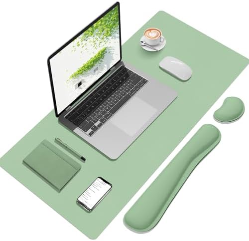 Mouse Pad and Keyboard Wrist Rest, Large Keyboard and Mouse Pad Set, Ergonomic Mousepad with Wrist Rest, Non-Slip Desk Mat Protector for Office, Home (35.4×15.7 Inches, Lake Green)