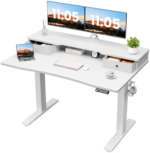 Realbear 48x24 Inch Electric Standing Desk with Drawers, White