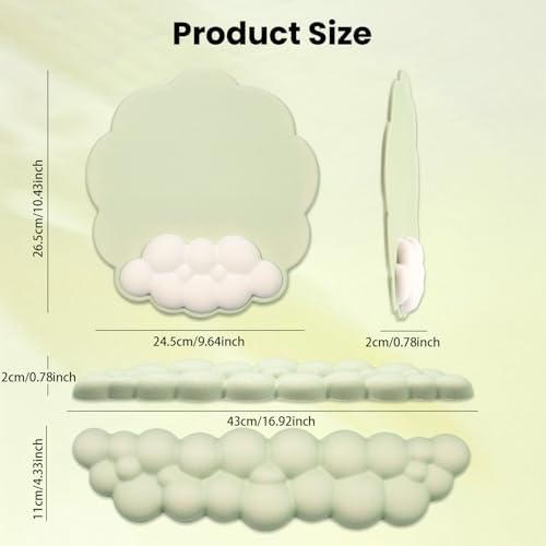 2 in1 Cloud Wrist Rest for Keyboard and Mouse Pad Set-Memory Foam,Green