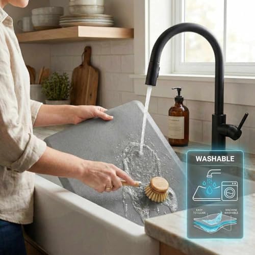 Hauteloom Kitchen Mat - Cushioned Anti Fatigue Rug - Waterproof, Non Slip - Standing and Comfort Desk/Floor Mats for House Sink Office - Grey - 20" x 32"