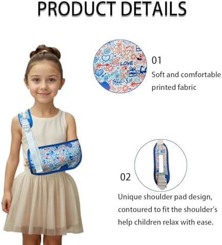 Arm Sling for Kid Shoulder Immobilizer for Recovery(Blue heart, Medium)