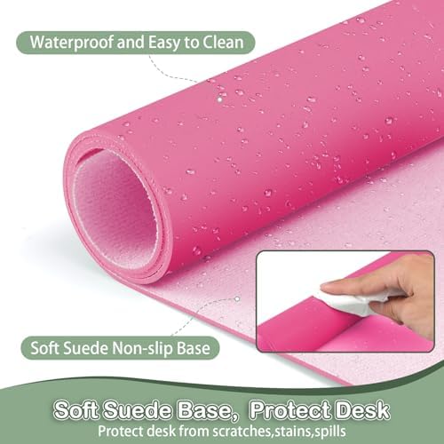 ‎Boutilon Leather Desk Pad Protector,Non-Slip Mouse Pad,Laptop Desk Pad,Office Mouse Mat,Waterproof Leather Desk Blotter,Desk Writing Pad for Office and Home (M-Rose Pink,30"x14")
