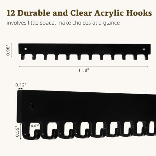 Acrylic Necklace Holder 4 Pack Wall Mounted Necklace Organizer Hanging Jewelry Organizer with 12 Hooks for Necklaces, Bracelets, Rings and Bangles Display Black