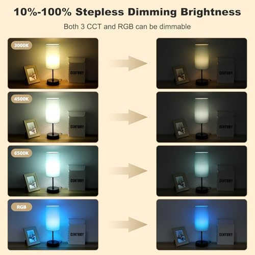 Unicozin Table Lamp for Bedroom, 3 Color Temperatures, 7 RGB Colors, Adjustable Brightness, Dual USB Charging Ports, Ambience Nightstand Light with Blue Shade, Desk Lamp for Kids Reading Home Office