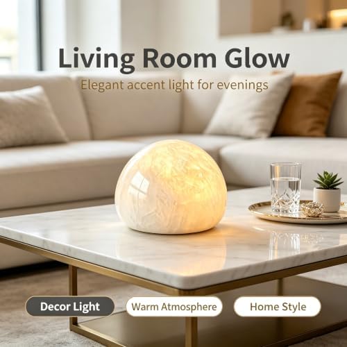 Natural Marble Lamp Cordless Touch Control Night Light Rechargeable Small Marble Table Lamp, Dimming Warm Glow Portable Marble Touch Lamp for Bedroom, Living Room, Decor Gift (A-Pure White)