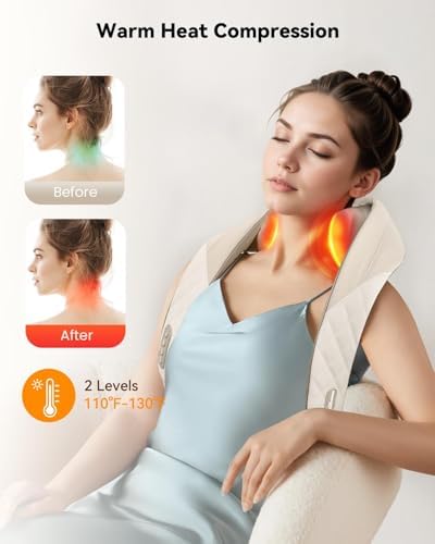 Snailax Cordless Neck & Shoulder Massager with Kneading, Heat, USB-C