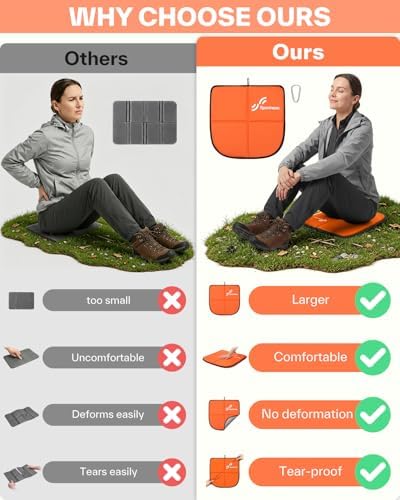 Sportneer Sitting Pad, Lightweight Waterproof Folding Seat Pad for Backpacking, 15.75'' x 15.75'' Portable Camping Seat Mat for Hiking, Picnics & Outdoor Use