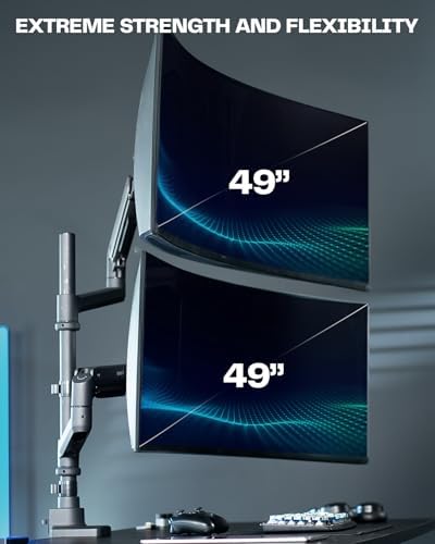 VIVO Pneumatic Arm Dual Ultrawide Monitor Extra Tall Desk Mount for Up to 49 inch Screens, Heavy Duty Clamp, Holds 2 Ultra Wides Up to 44 lbs, Black, STAND-V120K