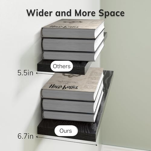 BAYKA Black Floating Shelves 15.7in, Set of 3, Wall Mount Rustic Wood Shelf