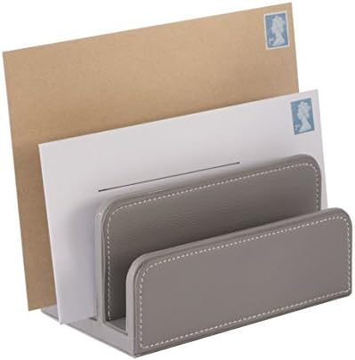 OSCO Faux Leather Mail Sorter & Envelope Organiser – Desk File Storage Stand with Display Slots – Modern Letter Holder Tray Minimalist Home & Office – Grey