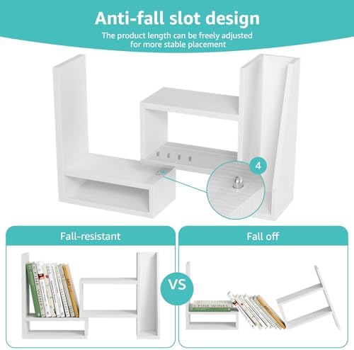 Desktop File Organizer Desk Organizer Shelf - White Office Organization Shelves for Top of Desk Organizers and Accessories Corner Bookshelf Table Top Shelving Small Hutch Decorations for Women Office
